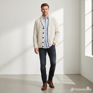 *Rorie Whelan Men’s Cream Cable Knit Shawl Collar Cardigan – M